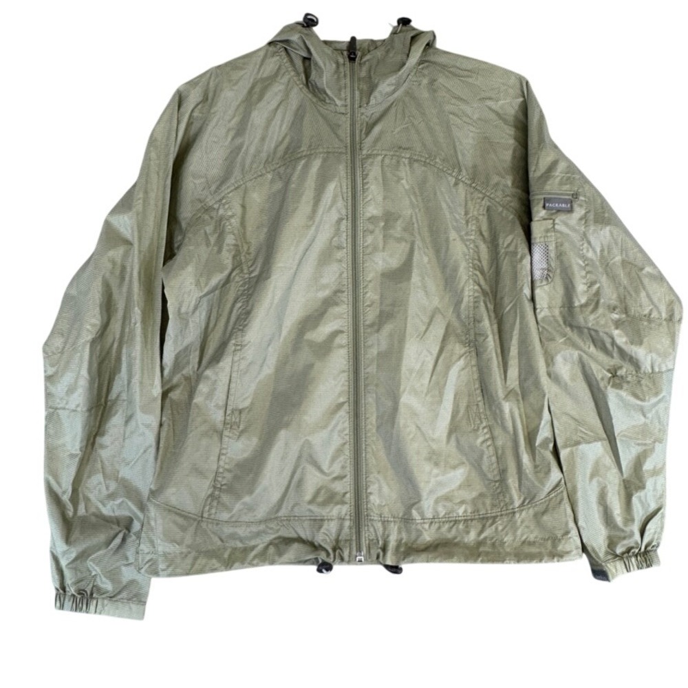 Columbia Womens Sage Green Packable Windbreaker Hooded Jacket WL3009 Medium